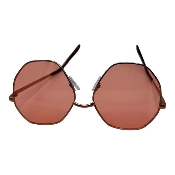 Gold metal frame geometric shaped brown lenses sunglasses - Picture 4 of 6